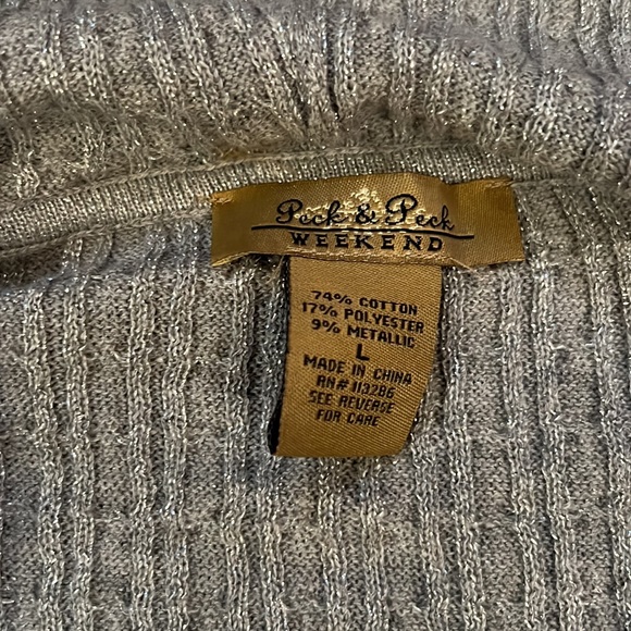 Peck & Peck silver sparkle holiday hoodie sweater EUC! Size L - Picture 2 of 7